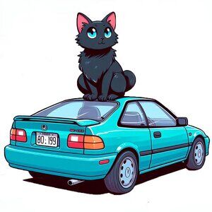 5 for 10$ - Black Cat Sitting on a turquoise 5th Gen Honda Civic Coupe Sticker